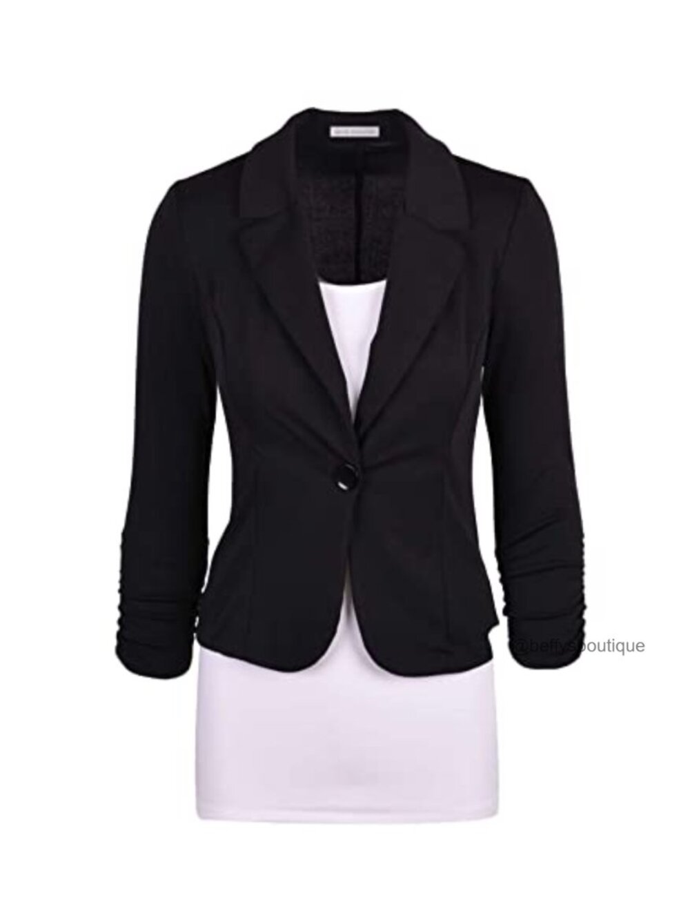 Womens Knit Blazer 3/4 Sleeve Stretch Casual Work Business